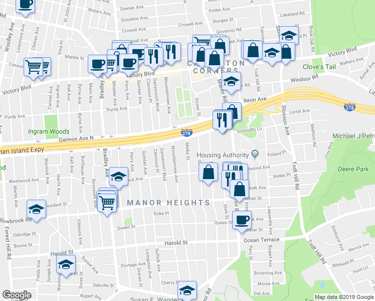 map of restaurants, bars, coffee shops, grocery stores, and more near 180 Melba Street in Staten Island