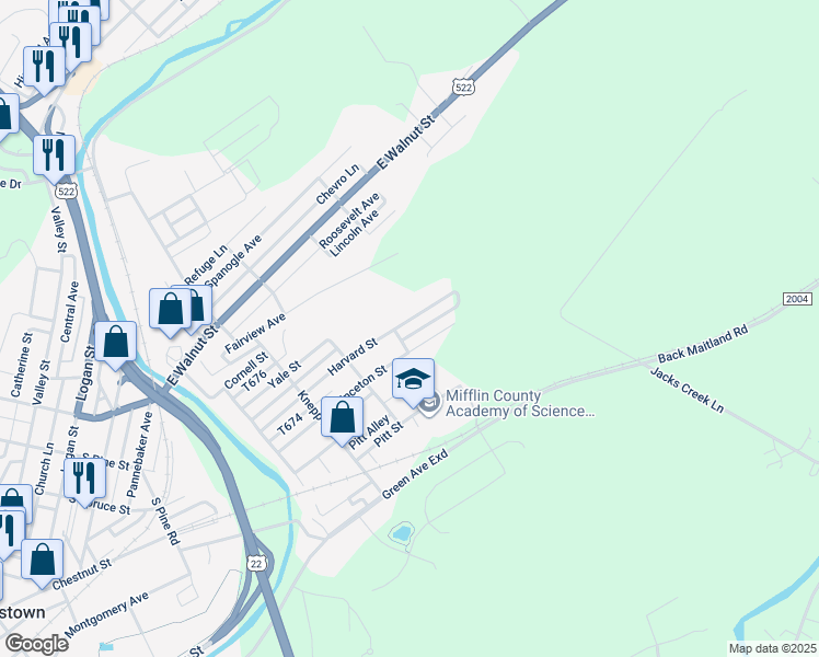 map of restaurants, bars, coffee shops, grocery stores, and more near 708 Harvard Street in Lewistown