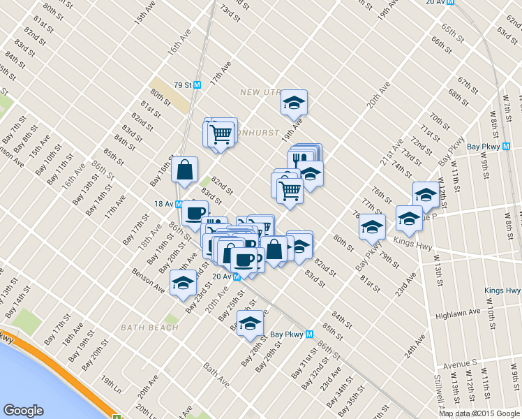 map of restaurants, bars, coffee shops, grocery stores, and more near 1946 81st Street in Brooklyn