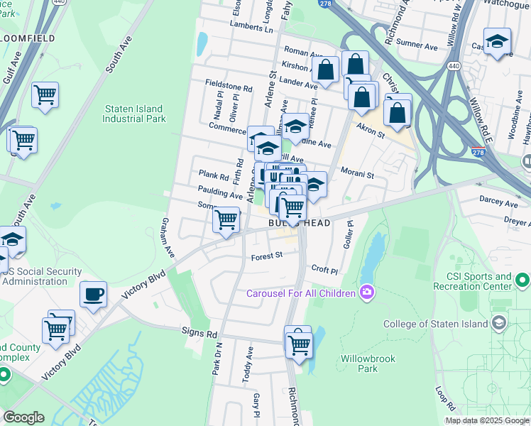 map of restaurants, bars, coffee shops, grocery stores, and more near 61 Sommer Avenue in Staten Island
