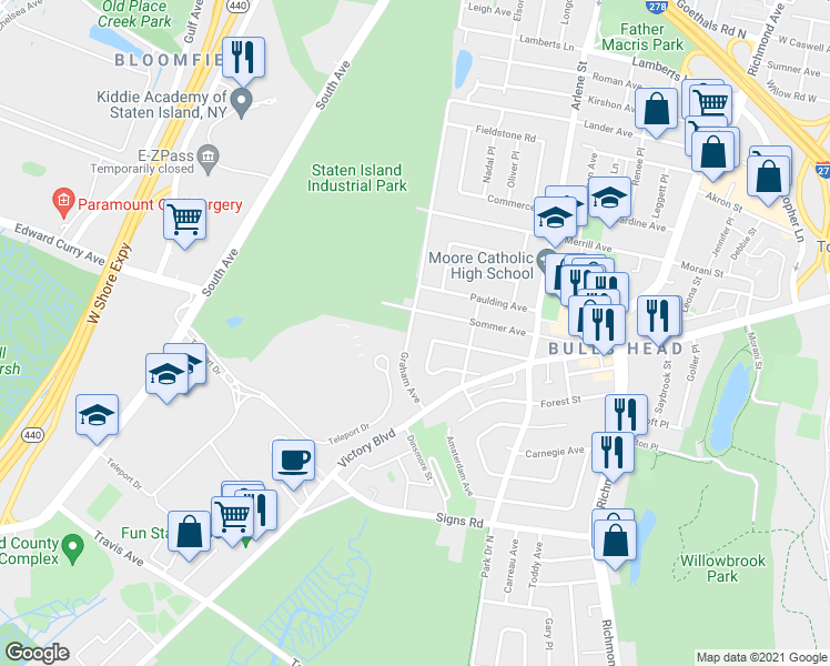 map of restaurants, bars, coffee shops, grocery stores, and more near 210 Sommer Avenue in Staten Island