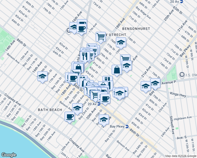 map of restaurants, bars, coffee shops, grocery stores, and more near 1902 82nd Street in Brooklyn