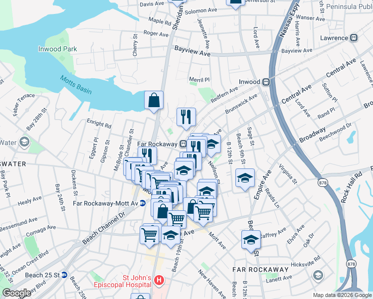 map of restaurants, bars, coffee shops, grocery stores, and more near 13-9 Brunswick Avenue in Queens