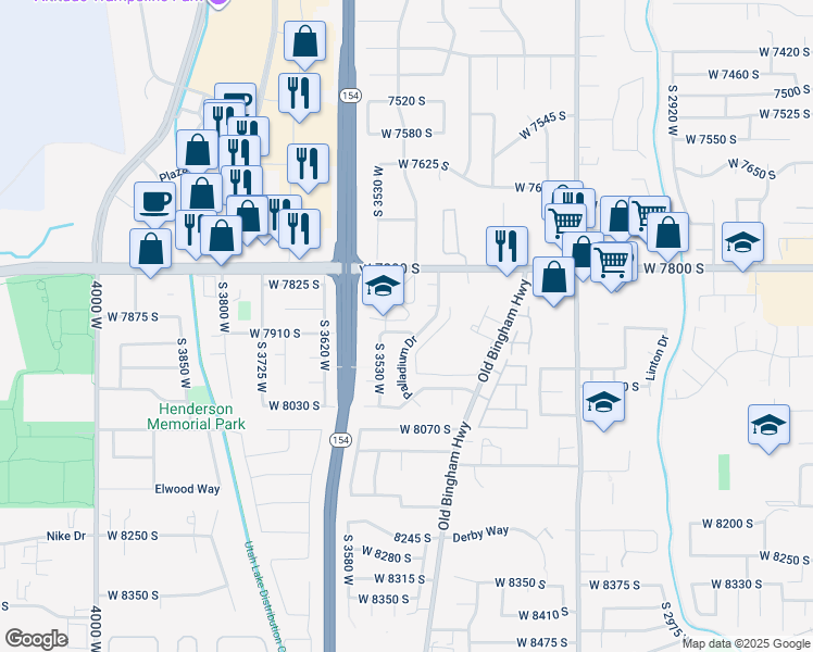 map of restaurants, bars, coffee shops, grocery stores, and more near 3476 West 7900 South in West Jordan
