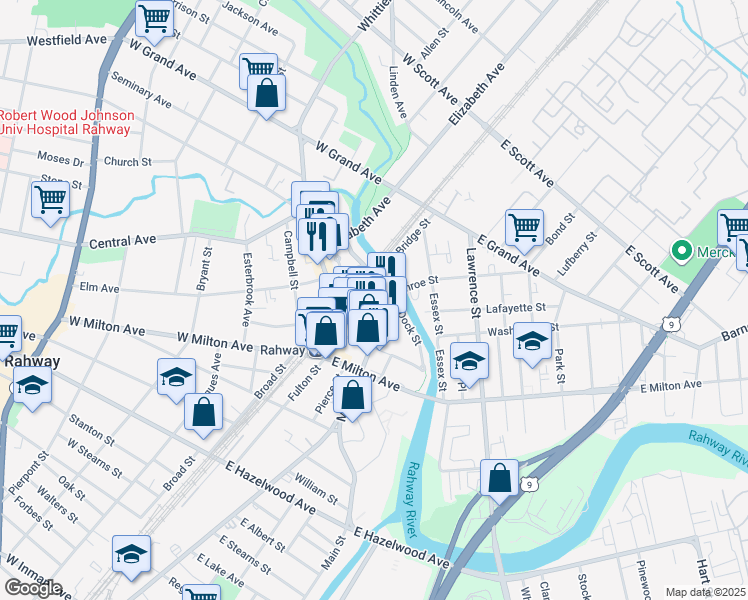 map of restaurants, bars, coffee shops, grocery stores, and more near 81 Monroe Street in Rahway