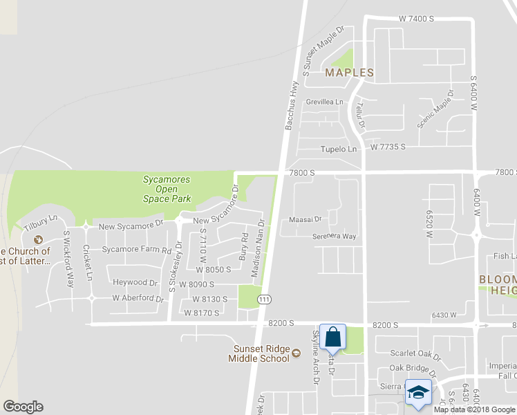 map of restaurants, bars, coffee shops, grocery stores, and more near 6966 West 7895 South in West Jordan