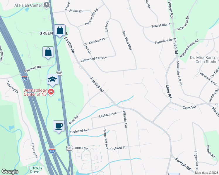 map of restaurants, bars, coffee shops, grocery stores, and more near 662 Foothill Road in Bridgewater Township