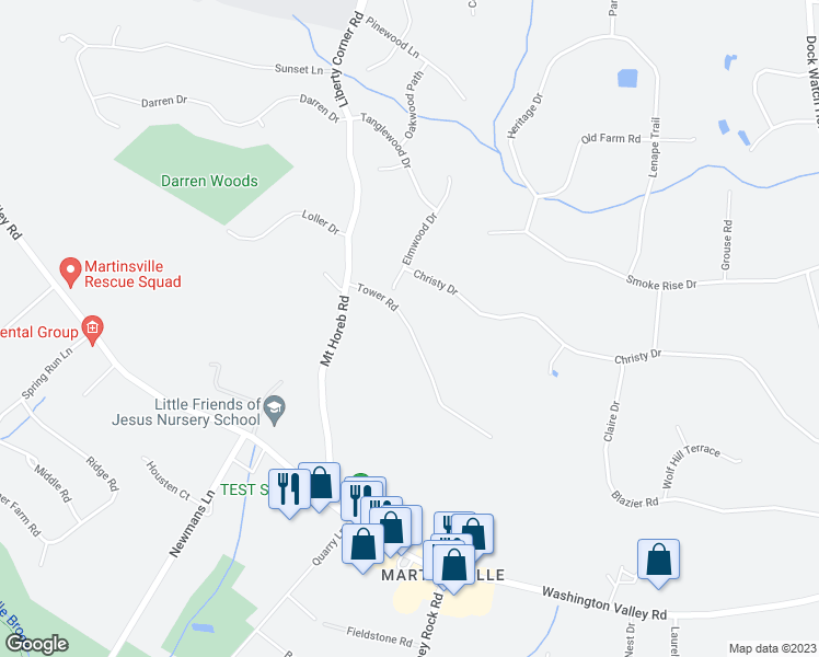 map of restaurants, bars, coffee shops, grocery stores, and more near 10 Tower Road in Bridgewater