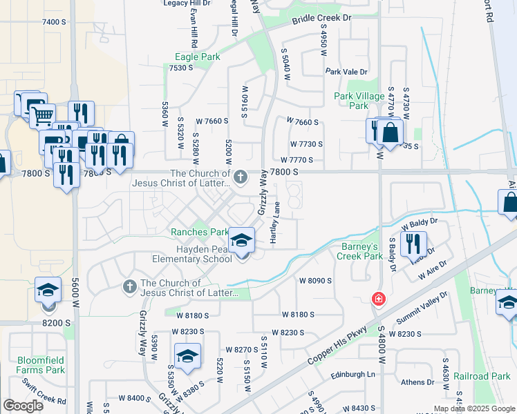 map of restaurants, bars, coffee shops, grocery stores, and more near 5098 West 7870 South in West Jordan