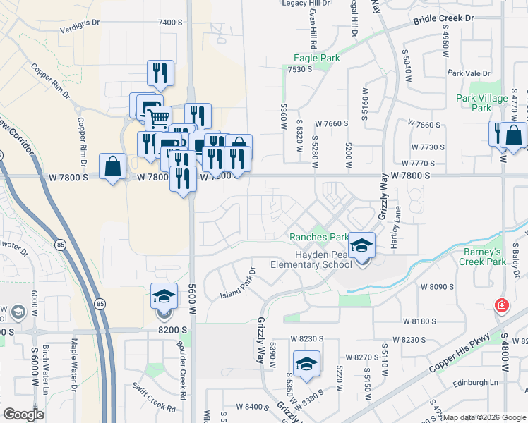map of restaurants, bars, coffee shops, grocery stores, and more near 7871 South 5440 West in West Jordan