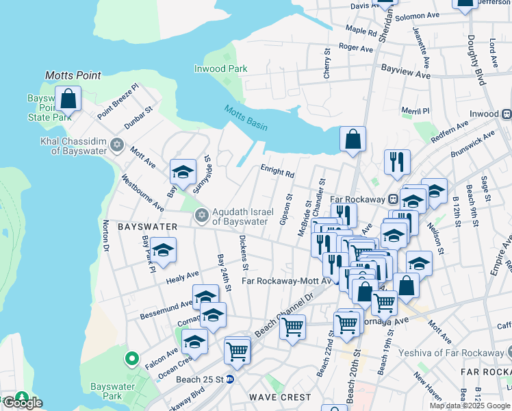 map of restaurants, bars, coffee shops, grocery stores, and more near 1365 Eggert Place in Queens