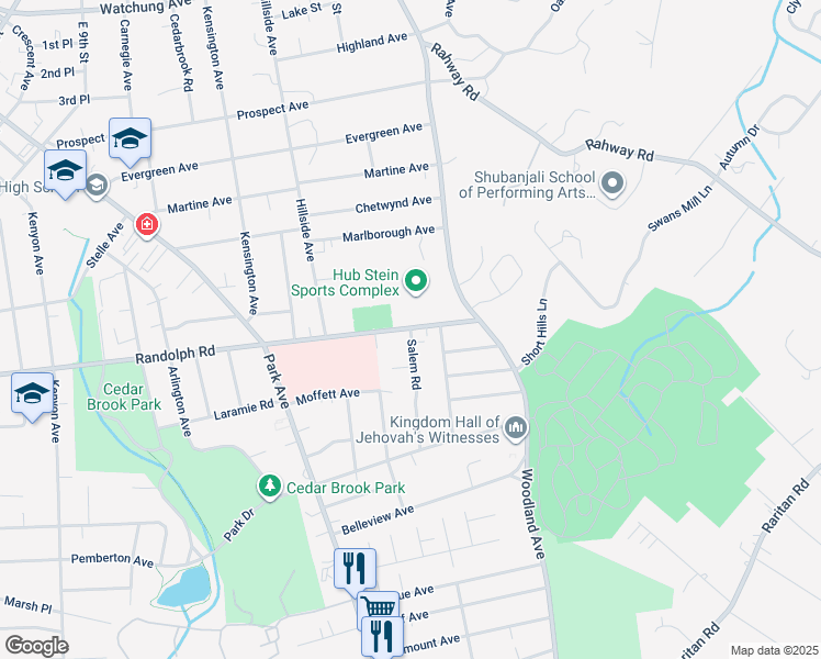 map of restaurants, bars, coffee shops, grocery stores, and more near 1370 Randolph Road in Plainfield