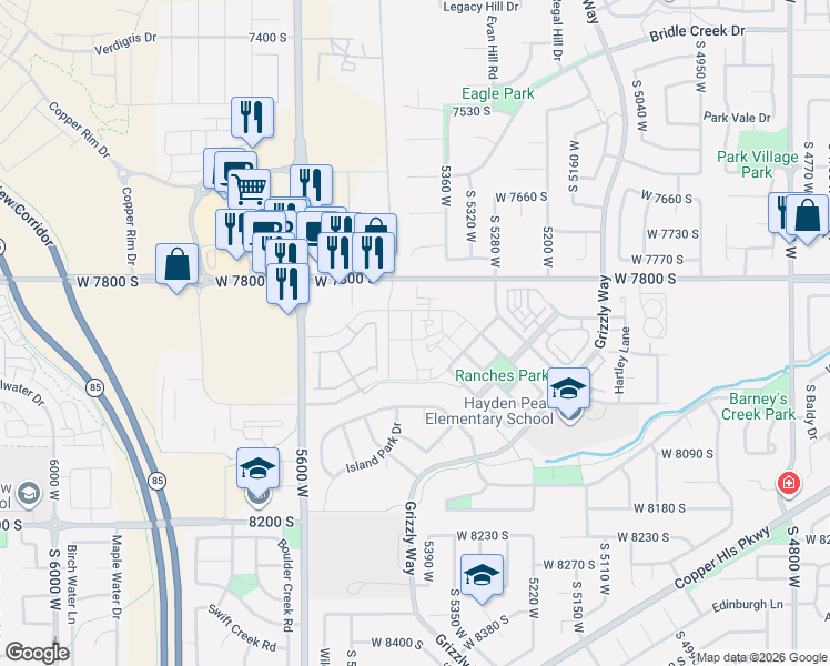 map of restaurants, bars, coffee shops, grocery stores, and more near 7871 South 5440 West in West Jordan