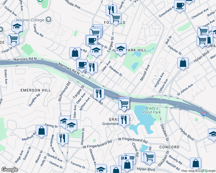 map of restaurants, bars, coffee shops, grocery stores, and more near 428 Neckar Avenue in Staten Island