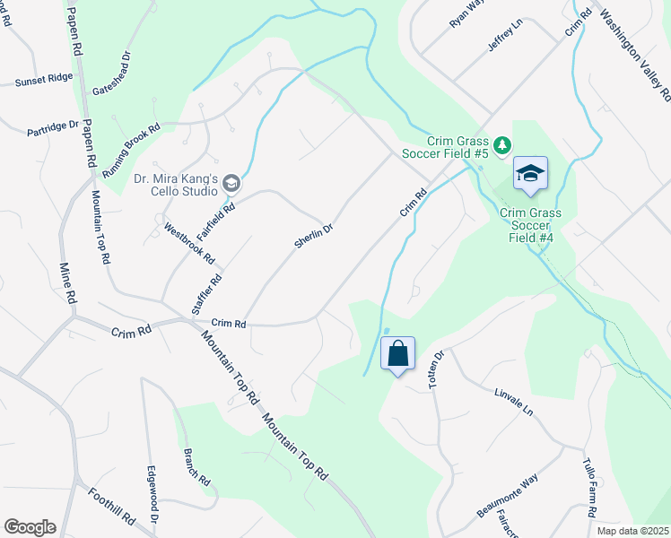 map of restaurants, bars, coffee shops, grocery stores, and more near 1215 Crim Road in Bridgewater Township