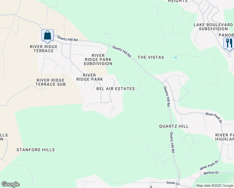 map of restaurants, bars, coffee shops, grocery stores, and more near 3143 Redondo Court in Redding