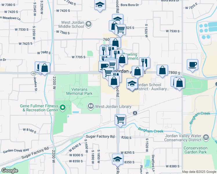 map of restaurants, bars, coffee shops, grocery stores, and more near 1755 1700 West in West Jordan