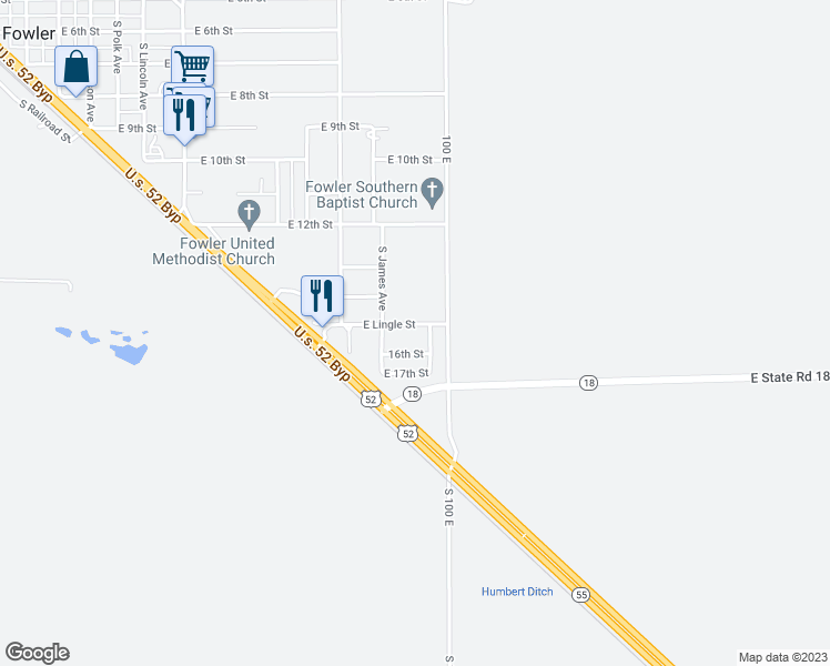map of restaurants, bars, coffee shops, grocery stores, and more near 1106 South Shawn Ra Nae Drive in Fowler