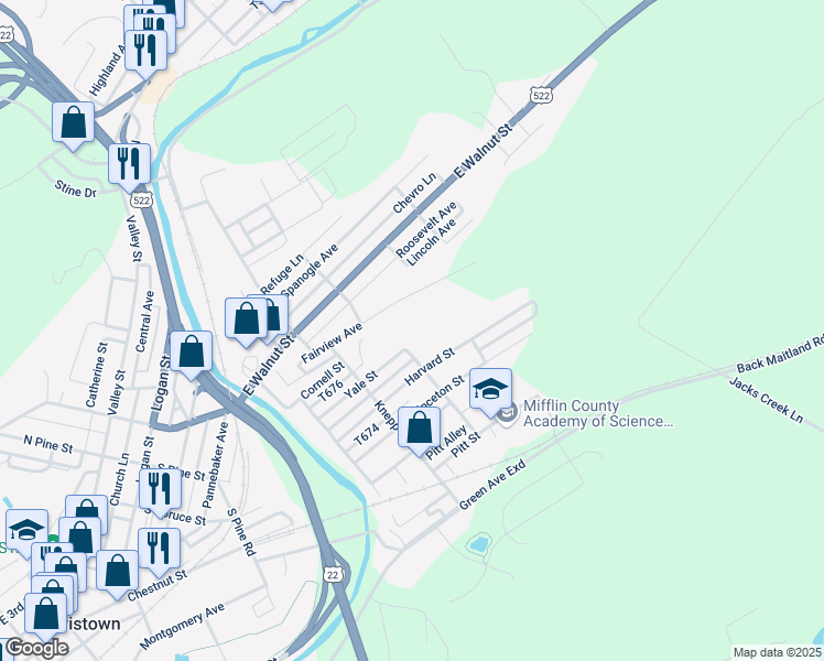 map of restaurants, bars, coffee shops, grocery stores, and more near 202 Belle Vernon Avenue in Lewistown