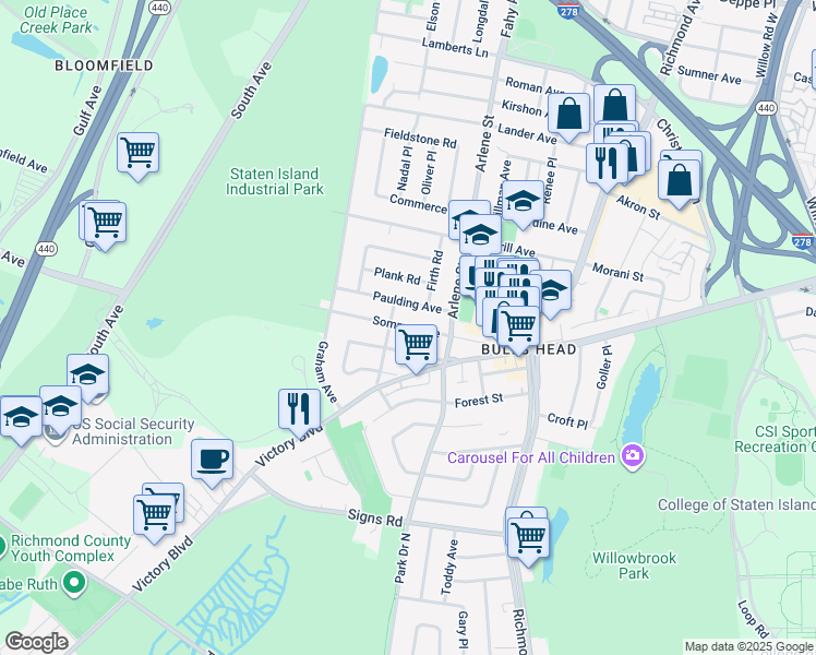 map of restaurants, bars, coffee shops, grocery stores, and more near 141 Sommer Avenue in Staten Island