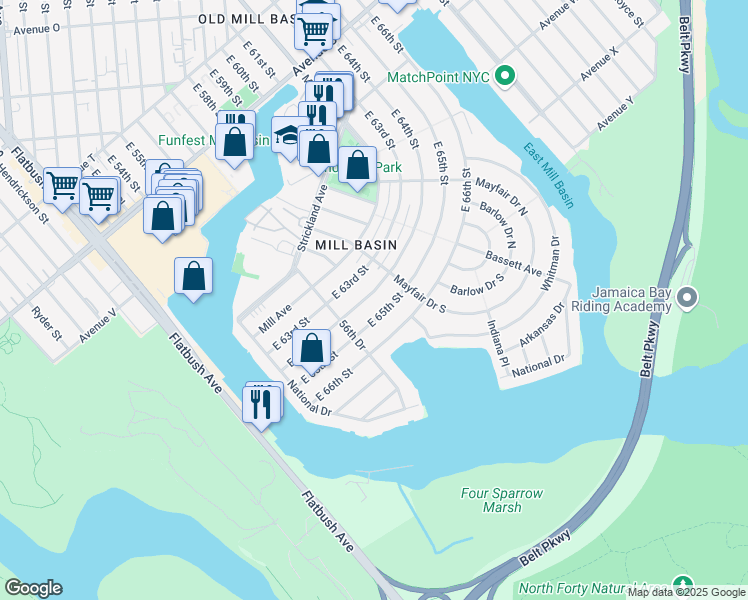 map of restaurants, bars, coffee shops, grocery stores, and more near 2639 East 64th Street in Brooklyn