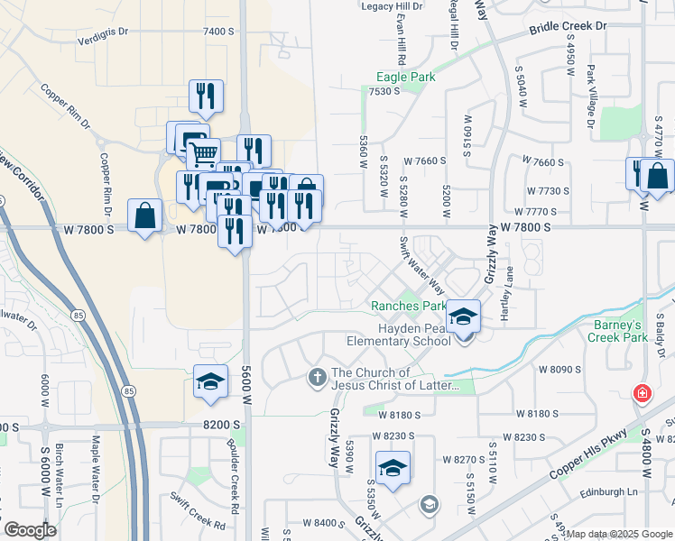 map of restaurants, bars, coffee shops, grocery stores, and more near 7871 South 5440 West in West Jordan
