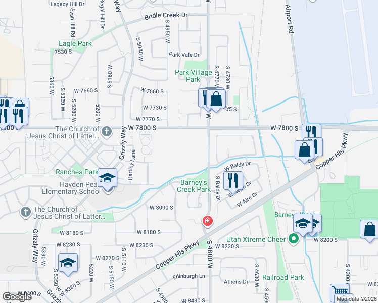 map of restaurants, bars, coffee shops, grocery stores, and more near 4883 West 7800 South in West Jordan