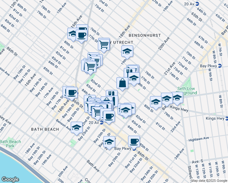 map of restaurants, bars, coffee shops, grocery stores, and more near 1946 81st Street in Brooklyn