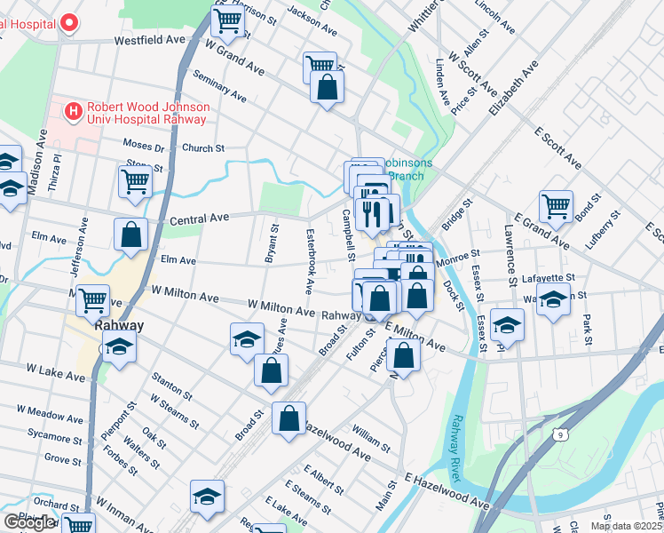 map of restaurants, bars, coffee shops, grocery stores, and more near 144 Elm Avenue in Rahway