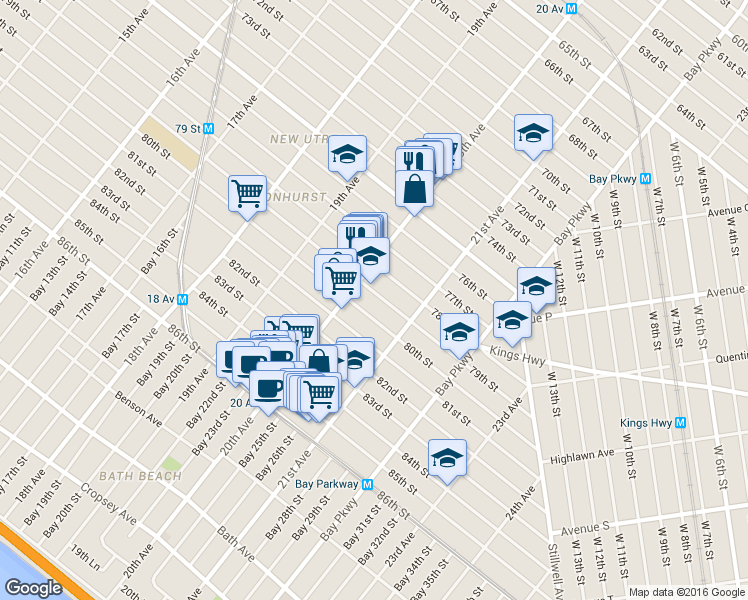 map of restaurants, bars, coffee shops, grocery stores, and more near 2028 79th Street in Brooklyn