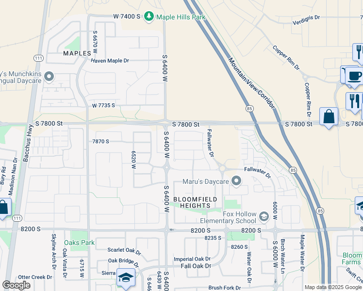 map of restaurants, bars, coffee shops, grocery stores, and more near 6347 West 7860 South in West Jordan