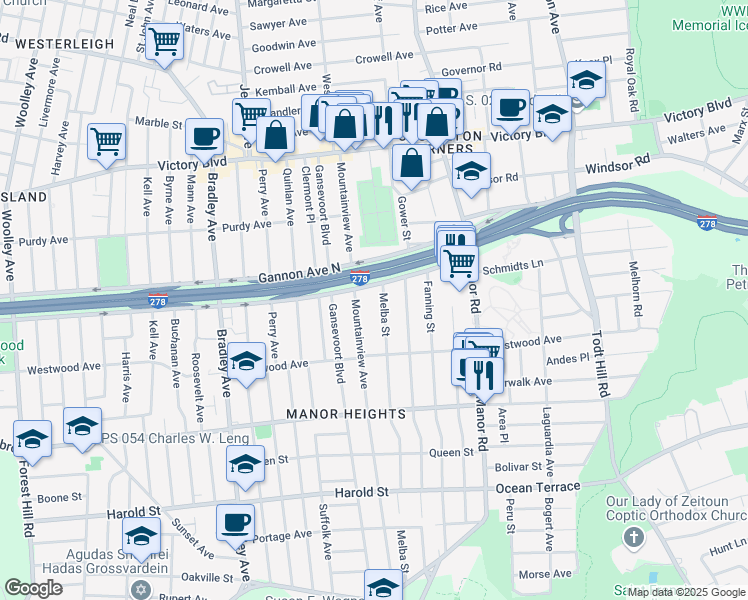 map of restaurants, bars, coffee shops, grocery stores, and more near 16 Melba Street in Staten Island