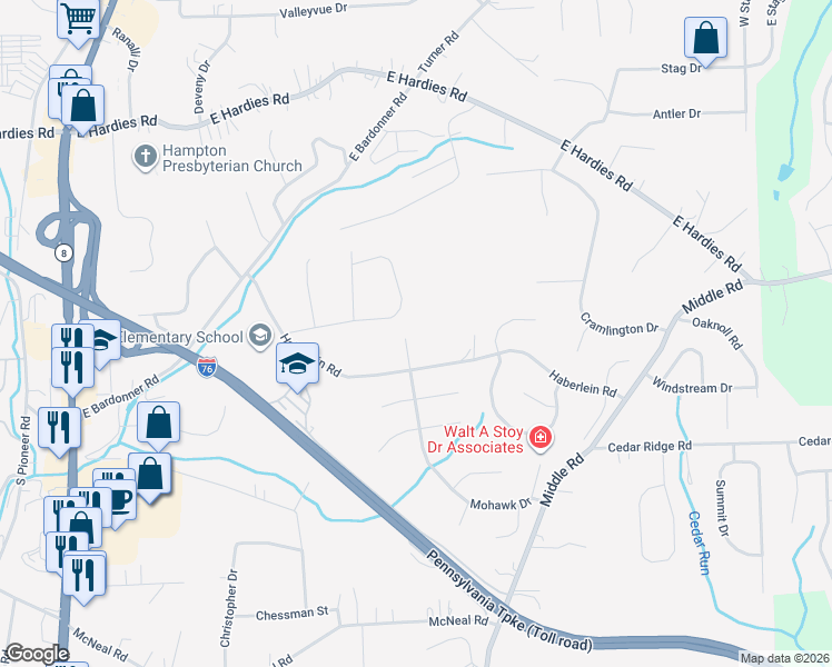 map of restaurants, bars, coffee shops, grocery stores, and more near 3100 Haberlein Road in Gibsonia