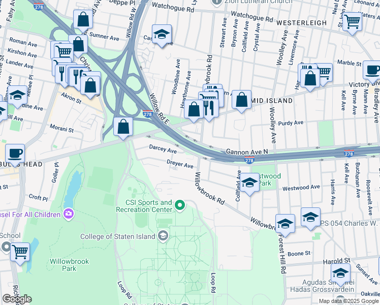map of restaurants, bars, coffee shops, grocery stores, and more near 790 Gannon Avenue South in Staten Island