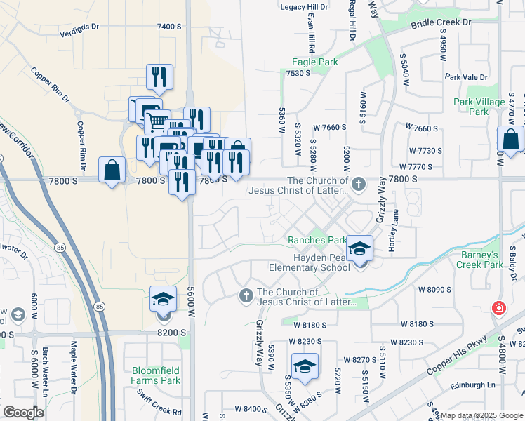 map of restaurants, bars, coffee shops, grocery stores, and more near 7871 South 5440 West in West Jordan