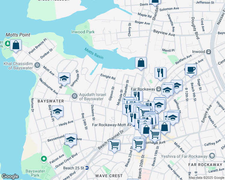 map of restaurants, bars, coffee shops, grocery stores, and more near 13-70 Gipson Street in Queens
