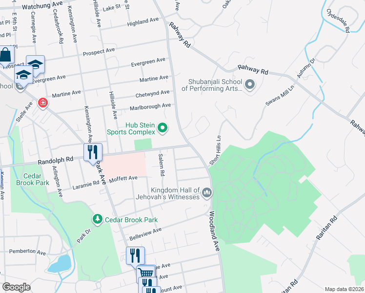 map of restaurants, bars, coffee shops, grocery stores, and more near 1440-42 Randolph Road in Plainfield