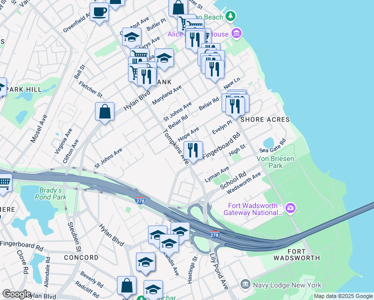 map of restaurants, bars, coffee shops, grocery stores, and more near 23 Wilton Court in Staten Island