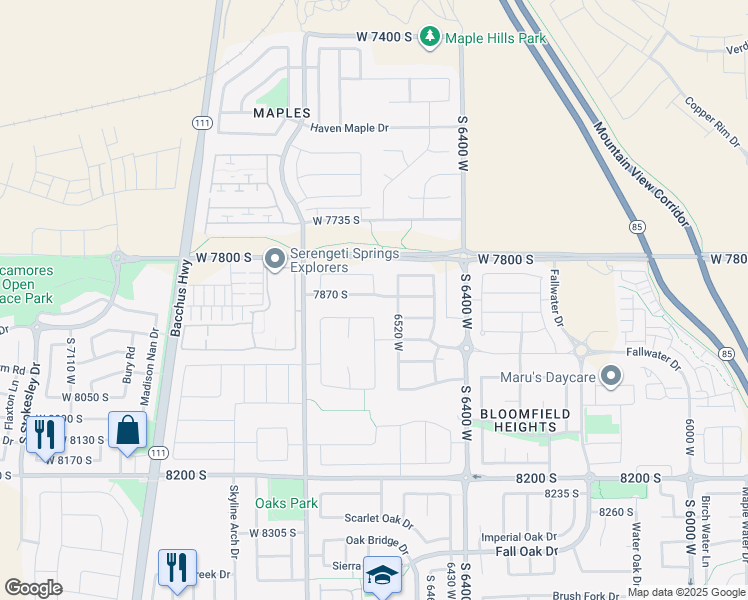 map of restaurants, bars, coffee shops, grocery stores, and more near 6569 West 7870 South in West Jordan