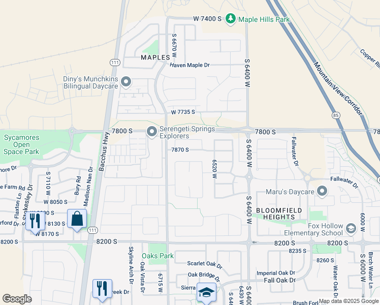 map of restaurants, bars, coffee shops, grocery stores, and more near 6605 West 7870 South in West Jordan