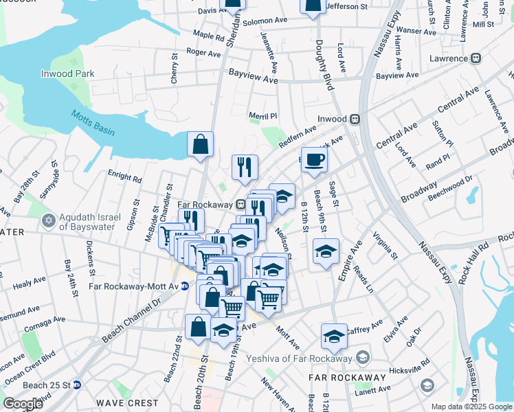 map of restaurants, bars, coffee shops, grocery stores, and more near 13-9 Brunswick Avenue in Queens
