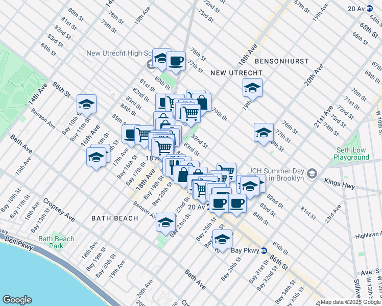 map of restaurants, bars, coffee shops, grocery stores, and more near 1842 83rd Street in Brooklyn