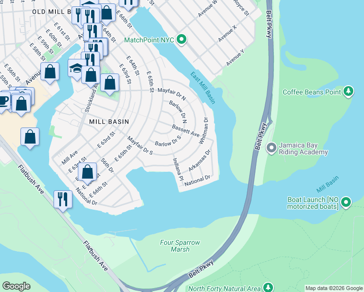map of restaurants, bars, coffee shops, grocery stores, and more near 370 Mayfair Drive South in Brooklyn