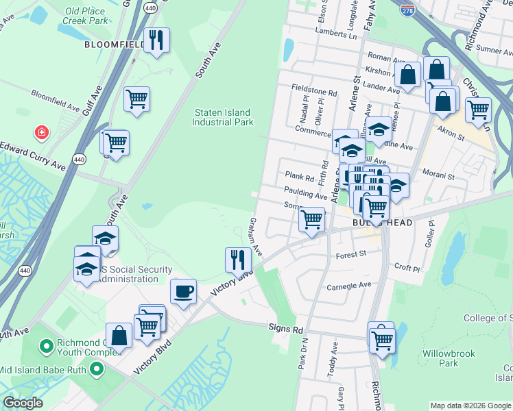 map of restaurants, bars, coffee shops, grocery stores, and more near 210 Sommer Avenue in Staten Island