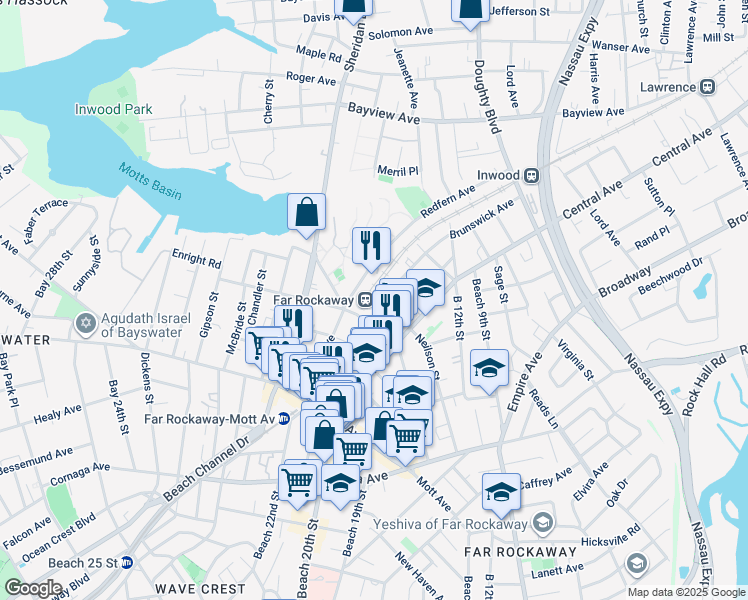 map of restaurants, bars, coffee shops, grocery stores, and more near 13-9 Brunswick Avenue in Queens