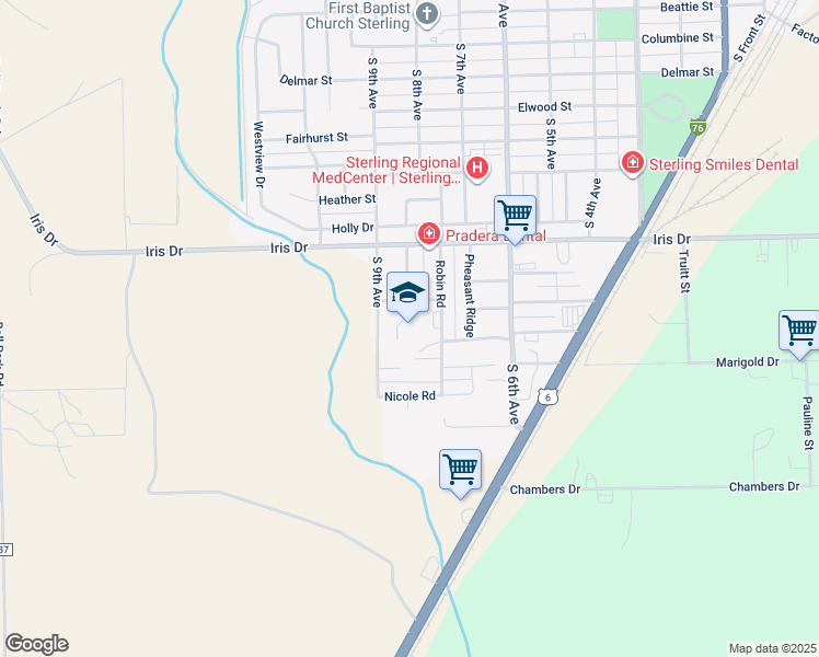 map of restaurants, bars, coffee shops, grocery stores, and more near 1812 Robin Road in Sterling