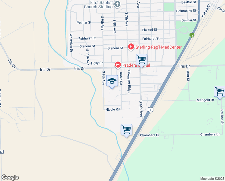 map of restaurants, bars, coffee shops, grocery stores, and more near 1812 Robin Road in Sterling