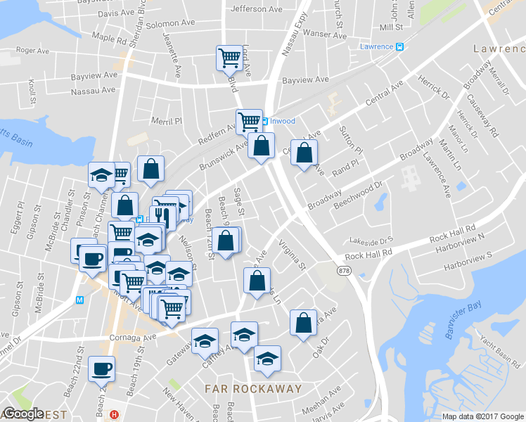 map of restaurants, bars, coffee shops, grocery stores, and more near 11-48 Virginia Street in Queens