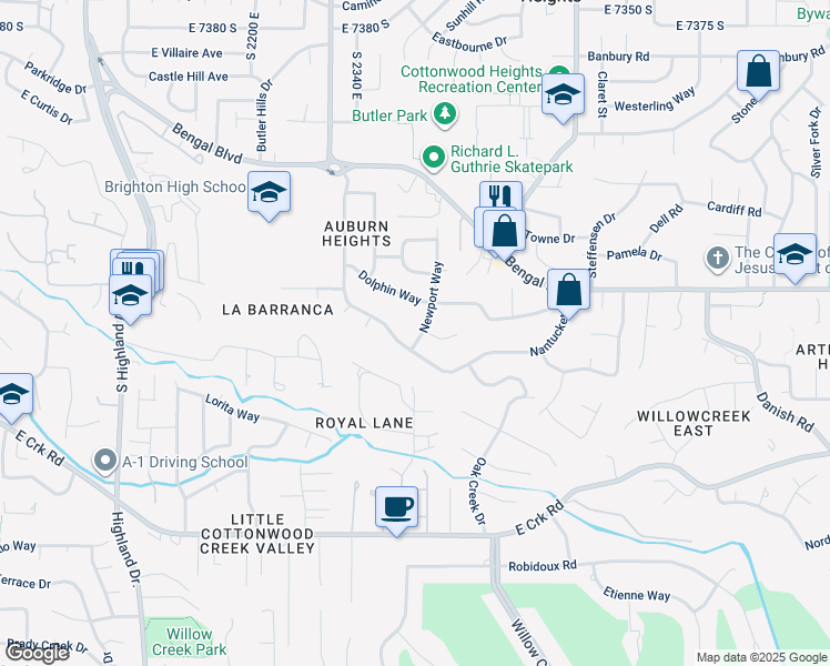 map of restaurants, bars, coffee shops, grocery stores, and more near 7872 Newport Way in Cottonwood Heights