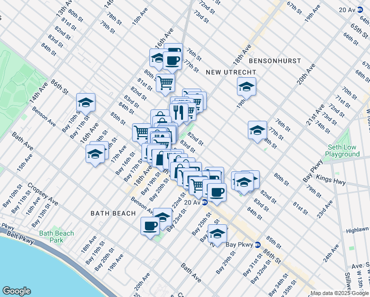 map of restaurants, bars, coffee shops, grocery stores, and more near 1848 83rd Street in Brooklyn